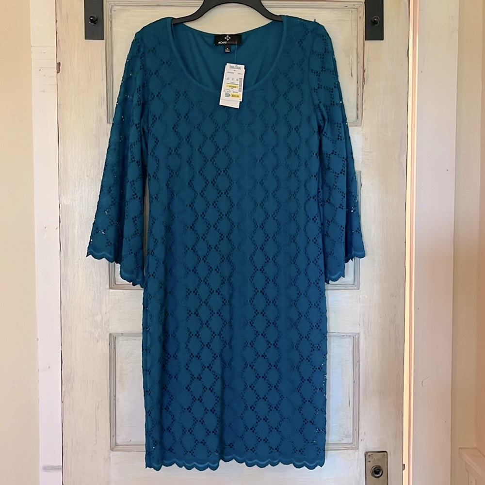 Teal lace fitted cocktail  dress NWT